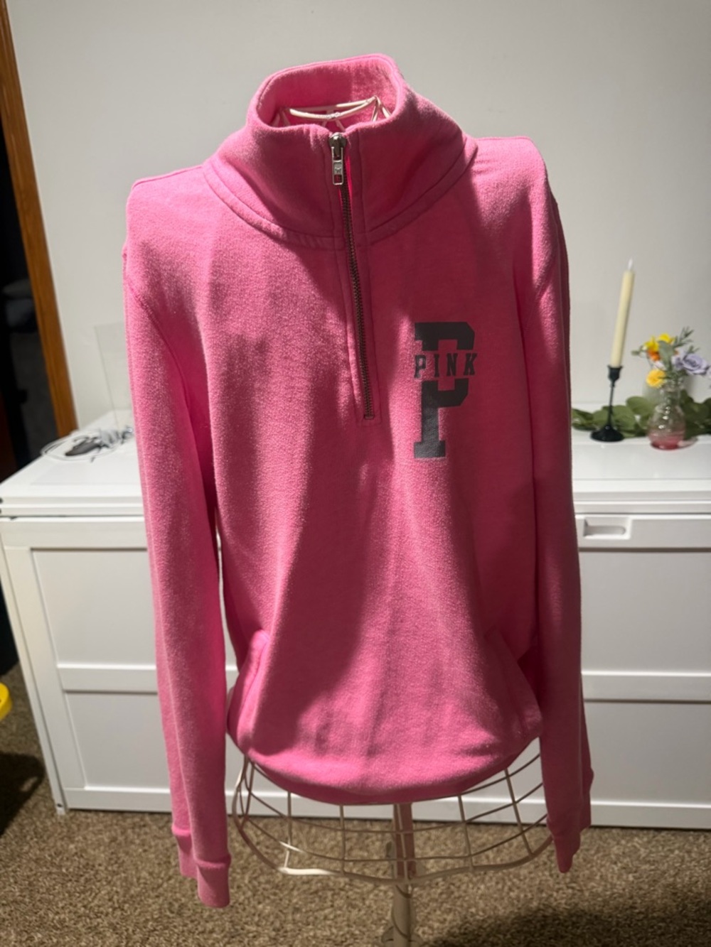 Victoria's Secret PINK Hot Pink Half-Zip Fleece Pullover